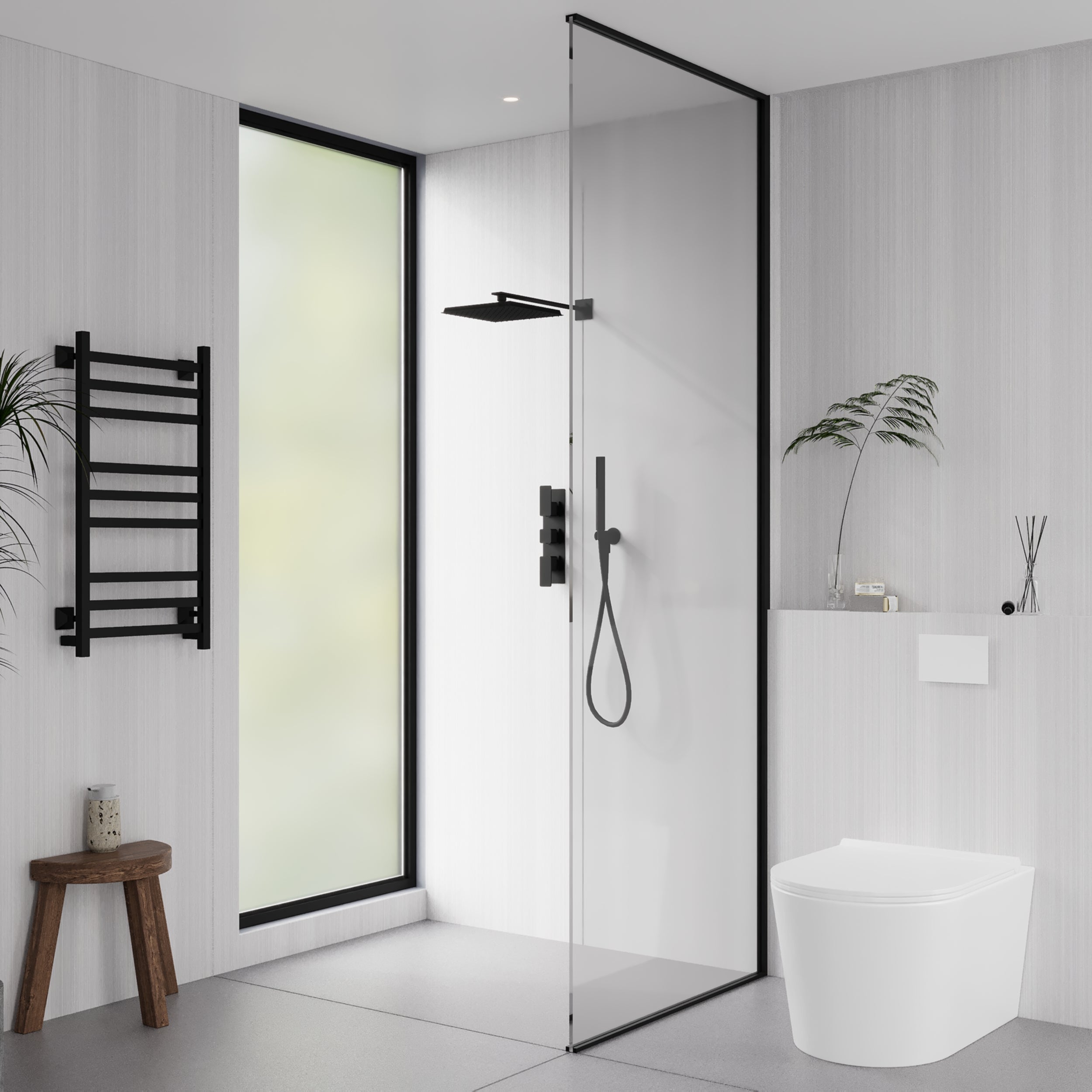 Matt stripes light grey PVC bathroom wall panels, waterproof, grout-free, and modern decorative design.