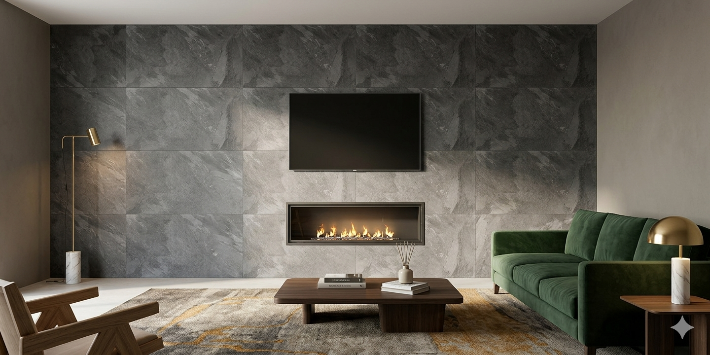Mountain Grey matt marble effect Porcelain wall and floor tiles for contemporary residential interiors