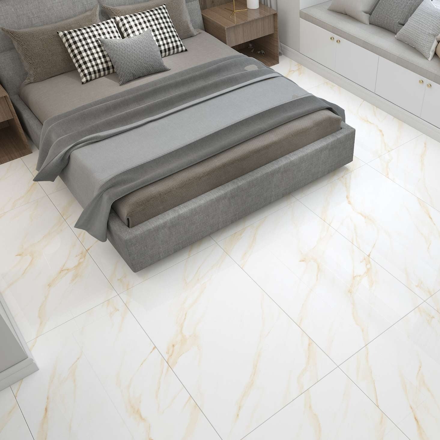 Pacific Sunset Warmth Gold Porcelain Wall And Floor Tiles with glossy marble effect finish.
