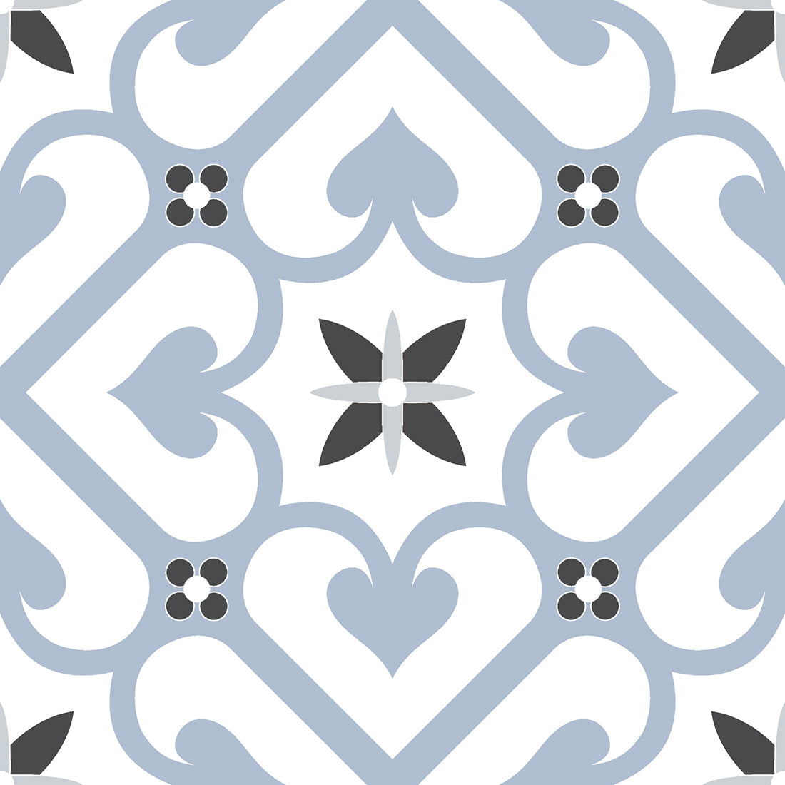 Patterned blue ceramic wall and floor tiles ideal for kitchens, bathrooms, and feature walls.