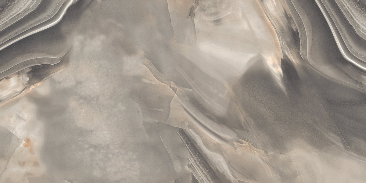 Porcelain Wall And Floor Tiles large-format Pearl Onyx tiles with mirror-like surface to brighten kitchens and bathrooms.