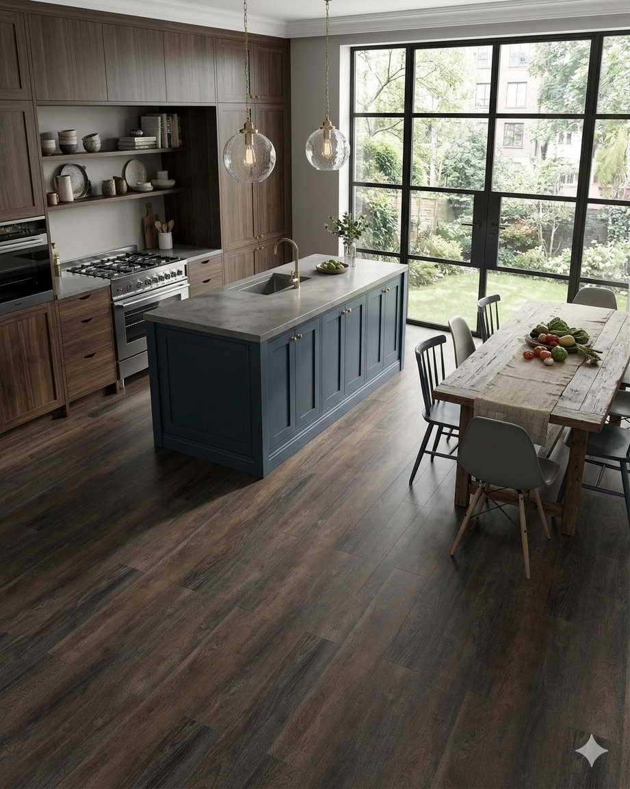 Premium Dark Mahogany Brown click vinyl LVT SPC Flooring with authentic timber look and rigid core
