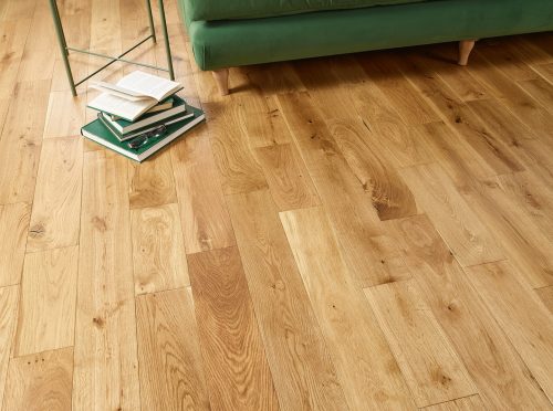 Premium natural oak engineered wood flooring with durable lacquered surface.