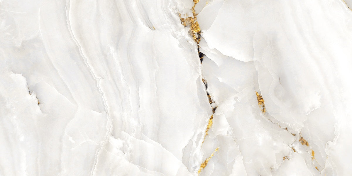 Premium white porcelain wall and floor tiles with glossy geometric marble look.