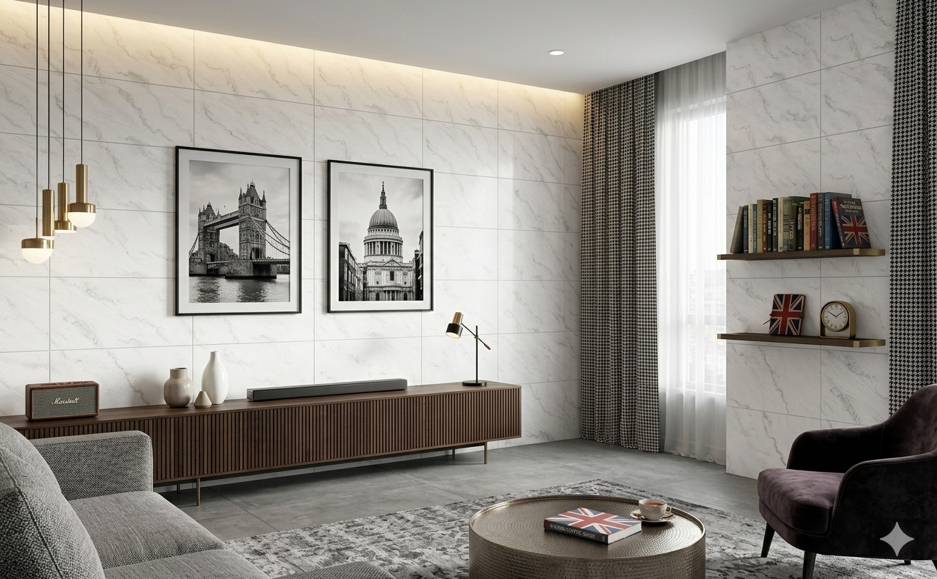Premium 600x1200mm white Porcelain wall and floor tiles with glossy finish for luxury interiors