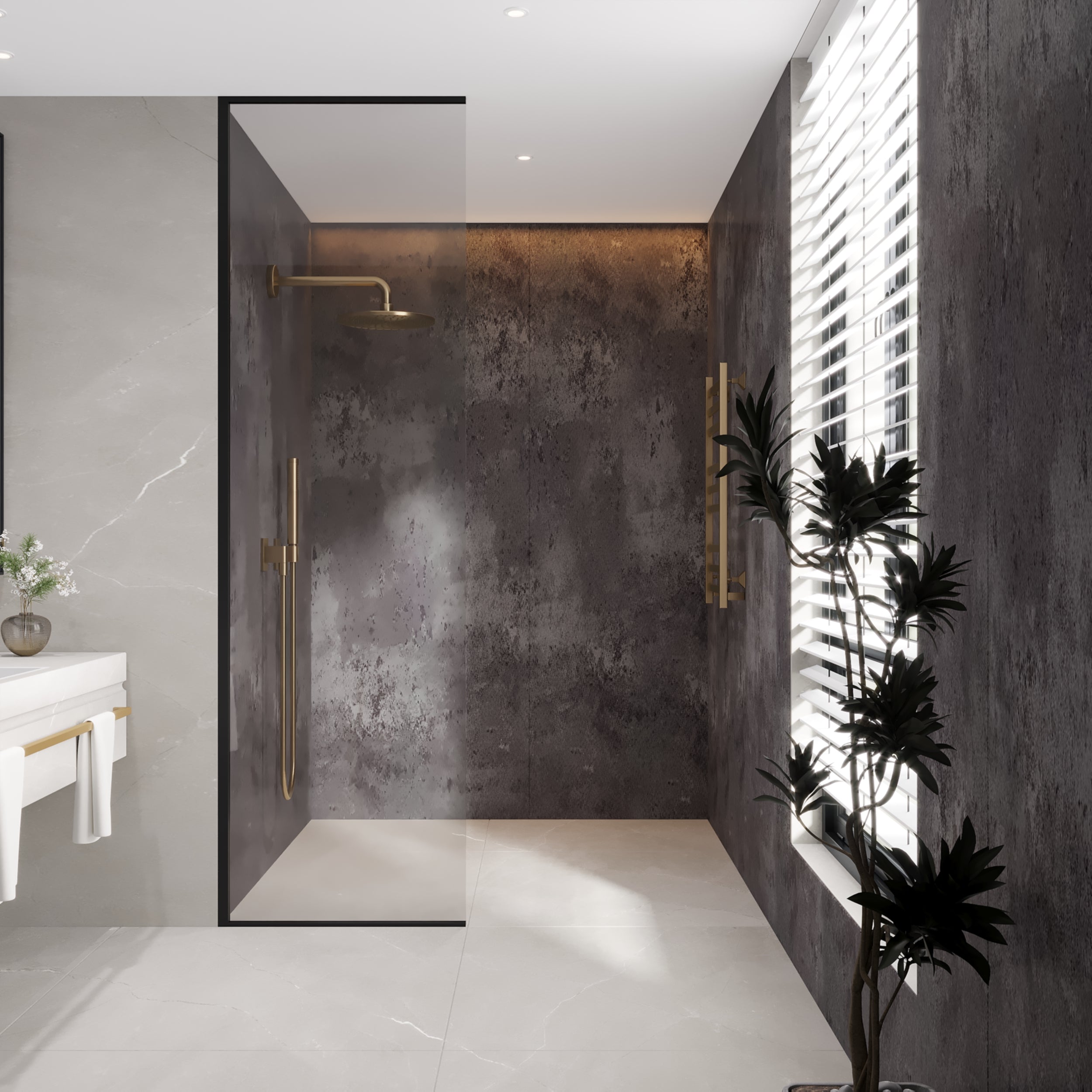 Retro silver metallic bathroom wall panels with sleek PVC finish for modern kitchens and offices.