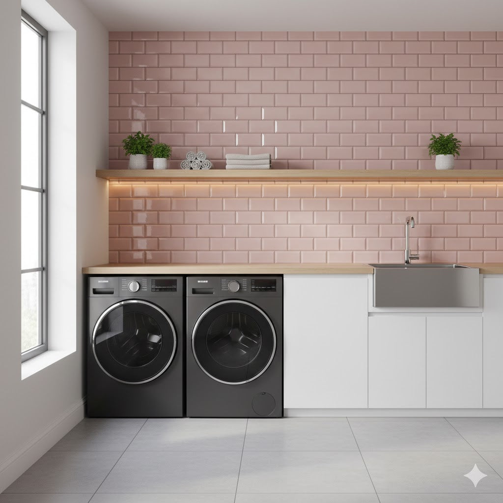 Rosa gloss porcelain wall and floor tiles with stylish bevelled edges