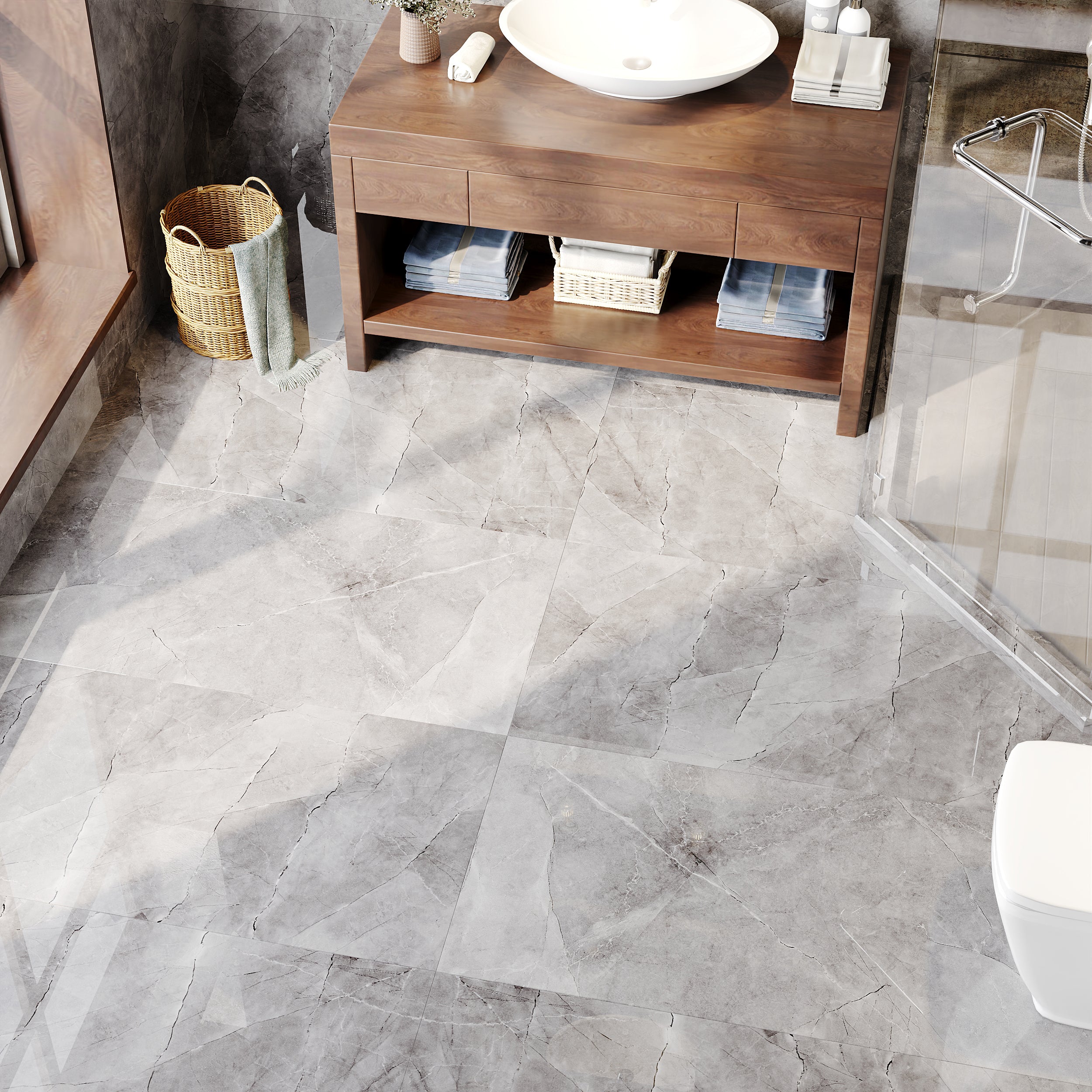 Savino Grey large format porcelain wall and floor tiles enhancing bright open living spaces