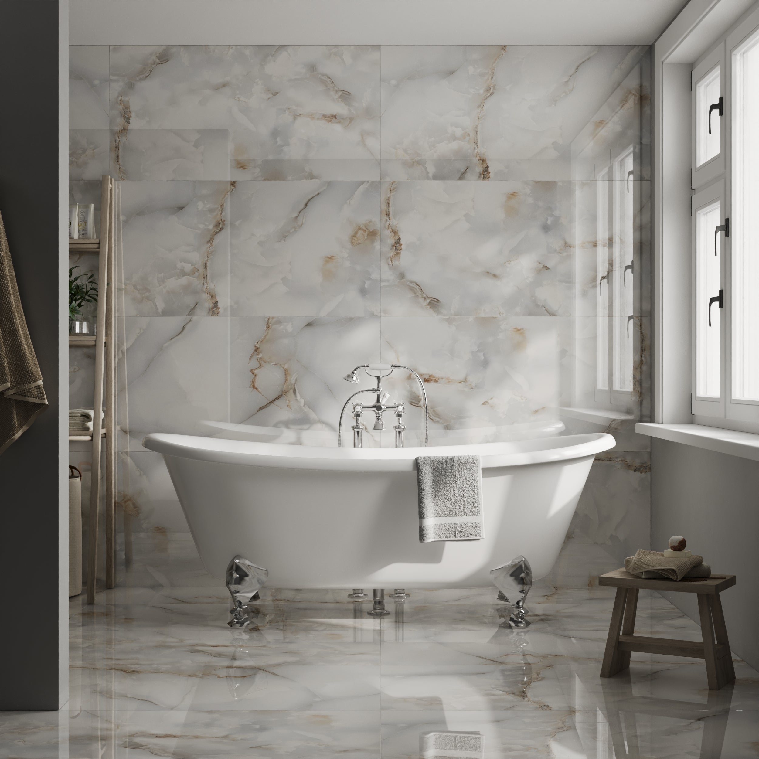 Glossy serene grey porcelain tiles for modern kitchen and bathroom walls and floors