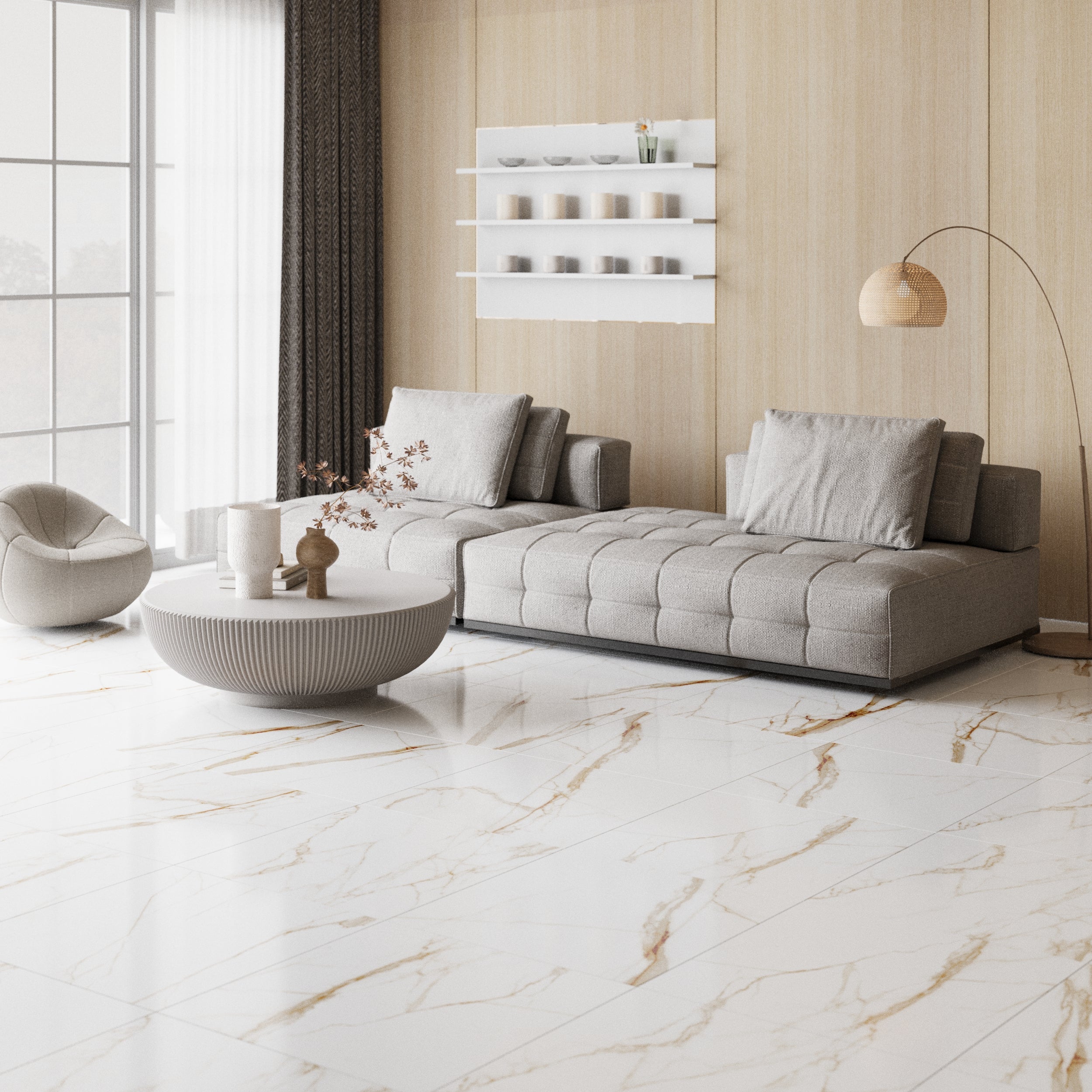 Soul Honey Marble Effect Porcelain Tiles with glossy finish for luxurious walls and floors.