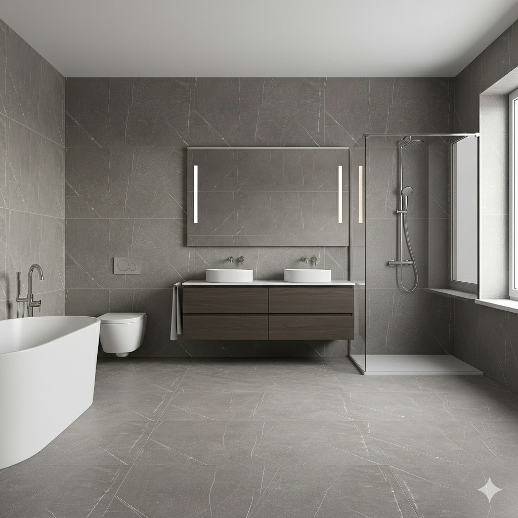 Status Gris Matt Grey Porcelain Wall And Floor Tiles with soft stone effect