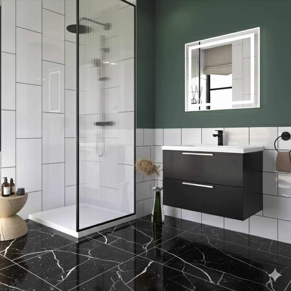 Super glossy white porcelain wall and floor tiles for bright, modern interior walls.