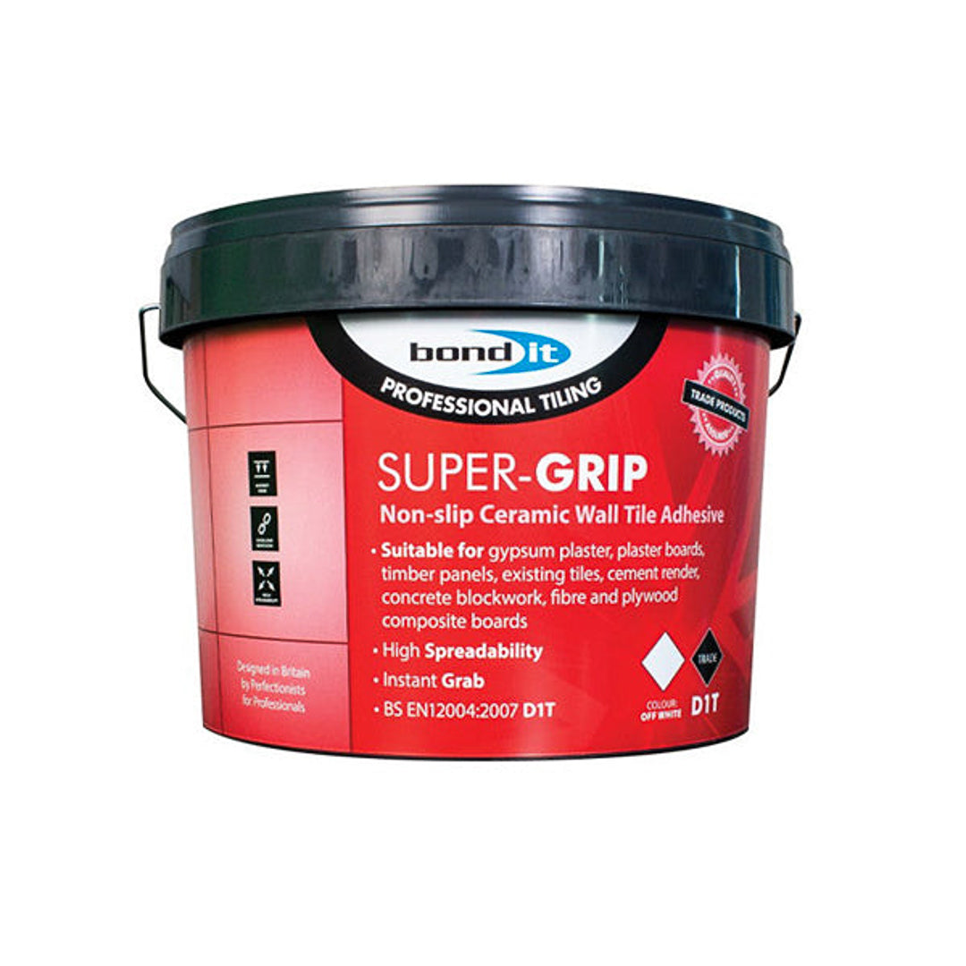 Super-Grip tile adhesives for strong wall and floor tile bonding in kitchens and bathrooms.