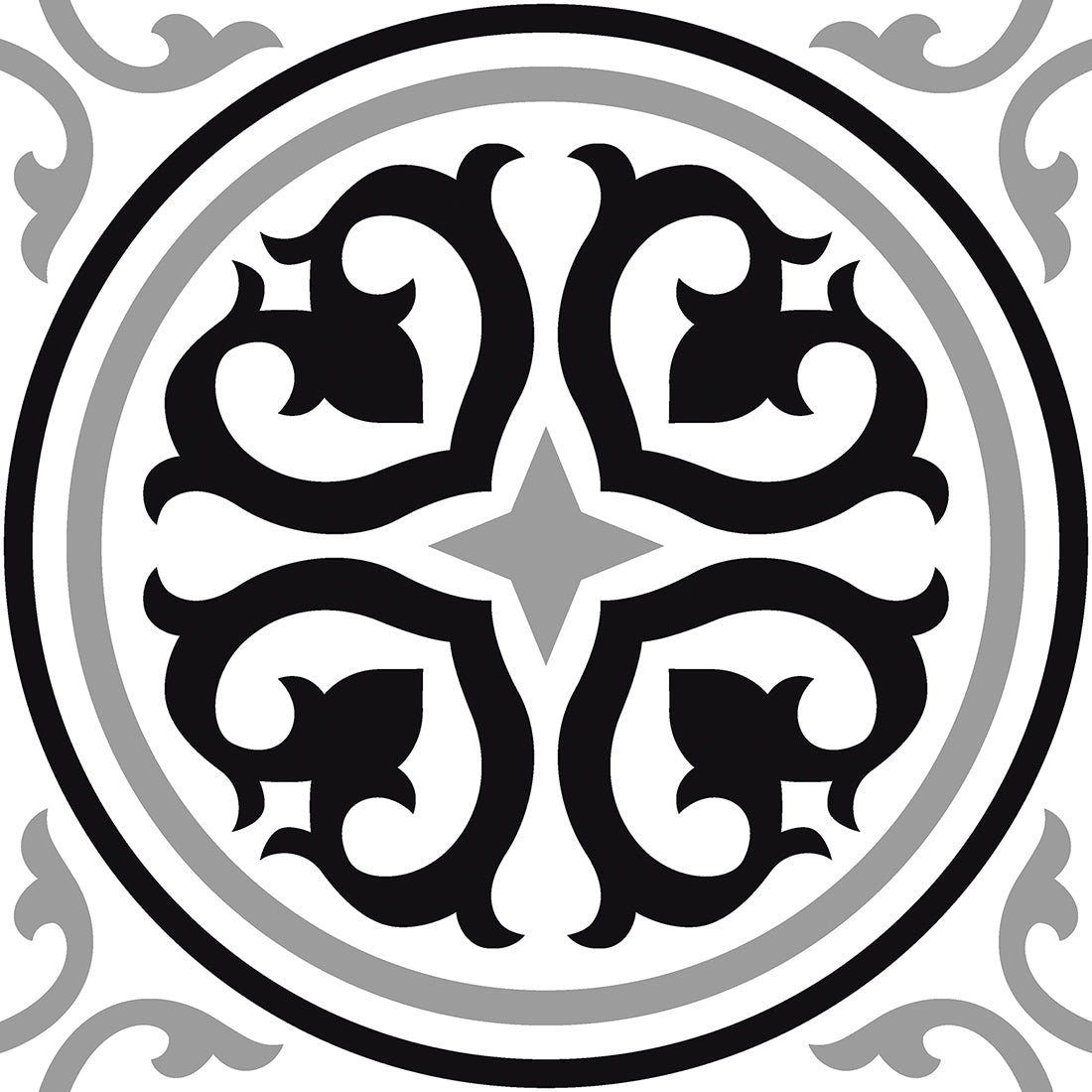 Vintage Cube Pattern - Black Matt Floor Tiles