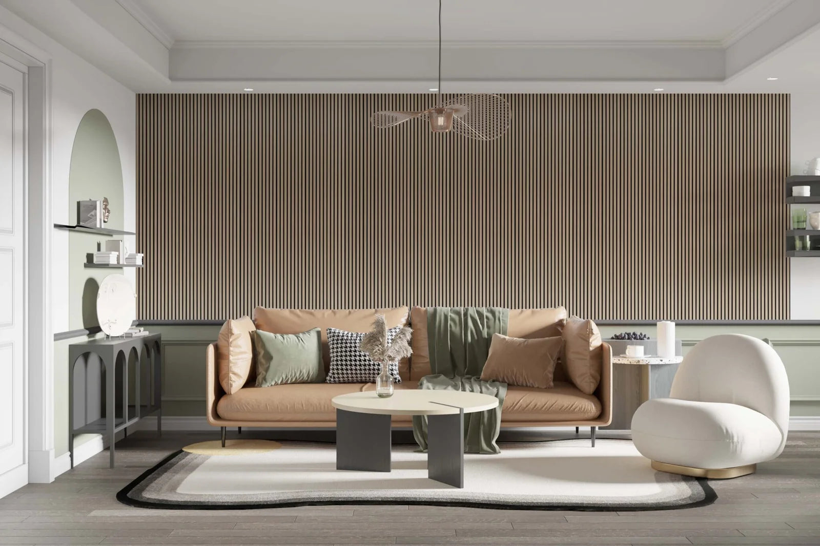 Walnut wooden slat acoustic wall panel with soundproof design for modern interiors