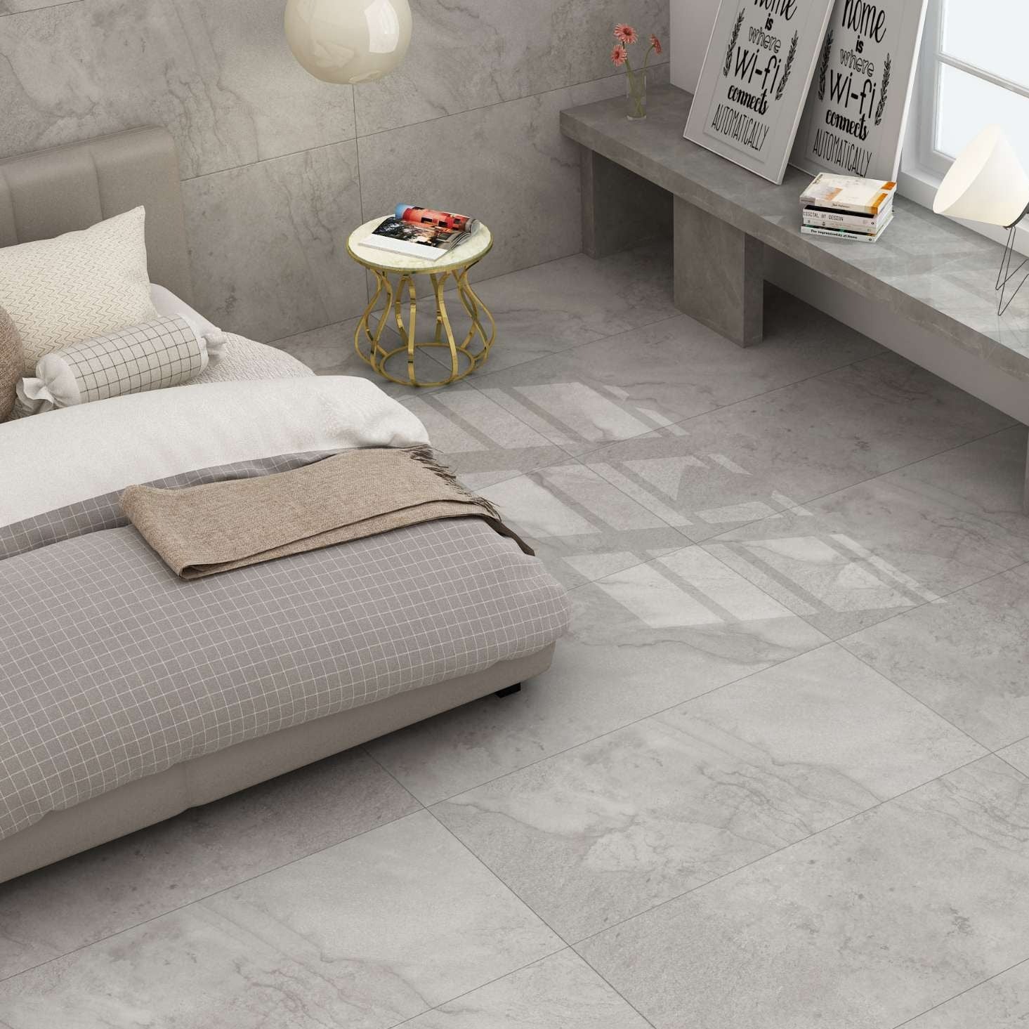Warner Sleek Natural Stone Effect Porcelain Wall And Floor Tiles with matt finish for modern interiors.