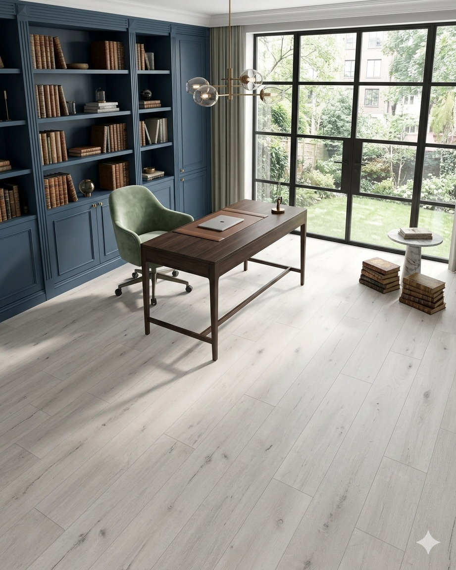 White Ash LVT SPC Flooring with realistic wood grain and premium matt finish for modern interiors