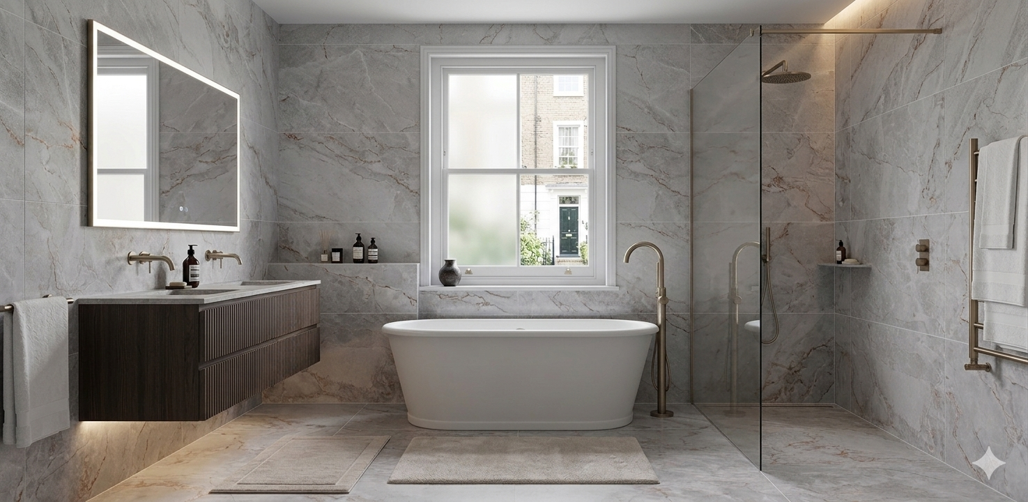 White carved marble effect porcelain wall and floor tiles with elegant textured finish for modern interiors