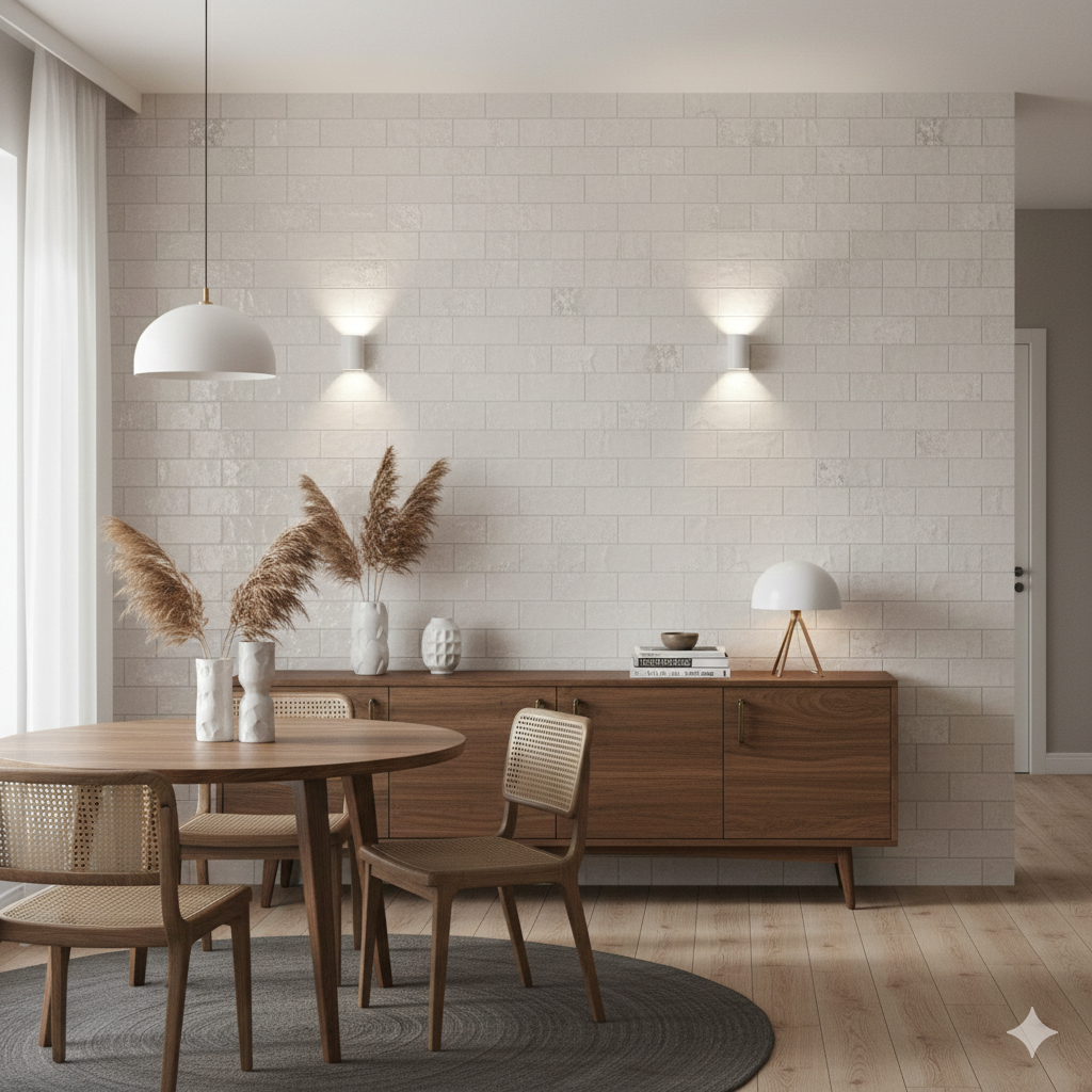 White gloss bumpy porcelain wall and floor tiles with modern textured finish