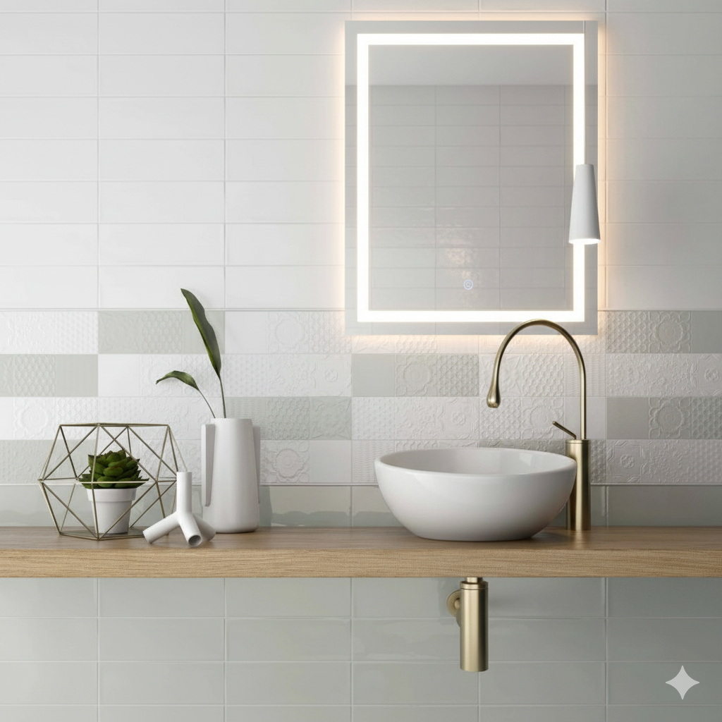 White gloss porcelain wall and floor tiles with sleek ceramic finish