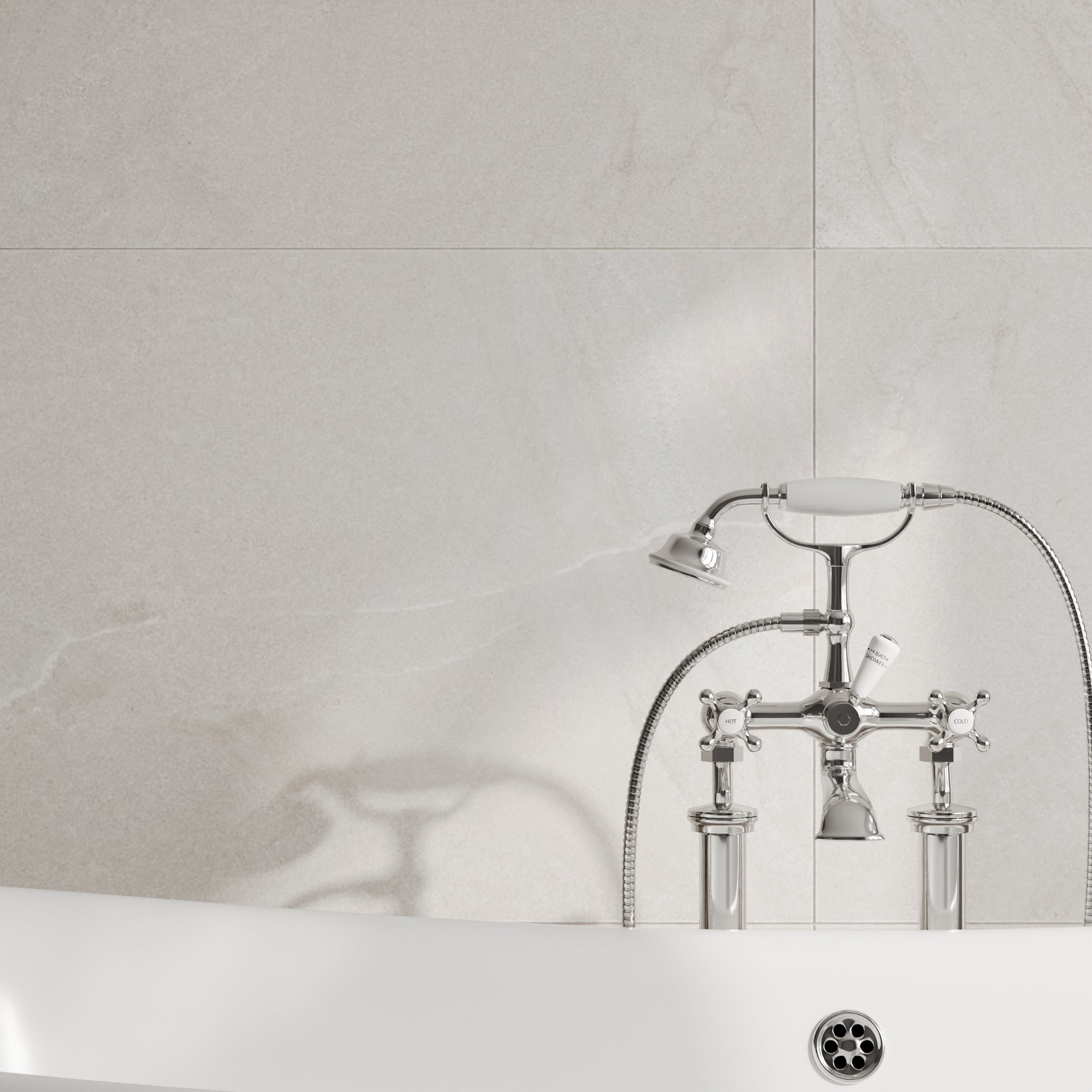 Matt white rectified porcelain tiles inspired by natural Cardoso stone