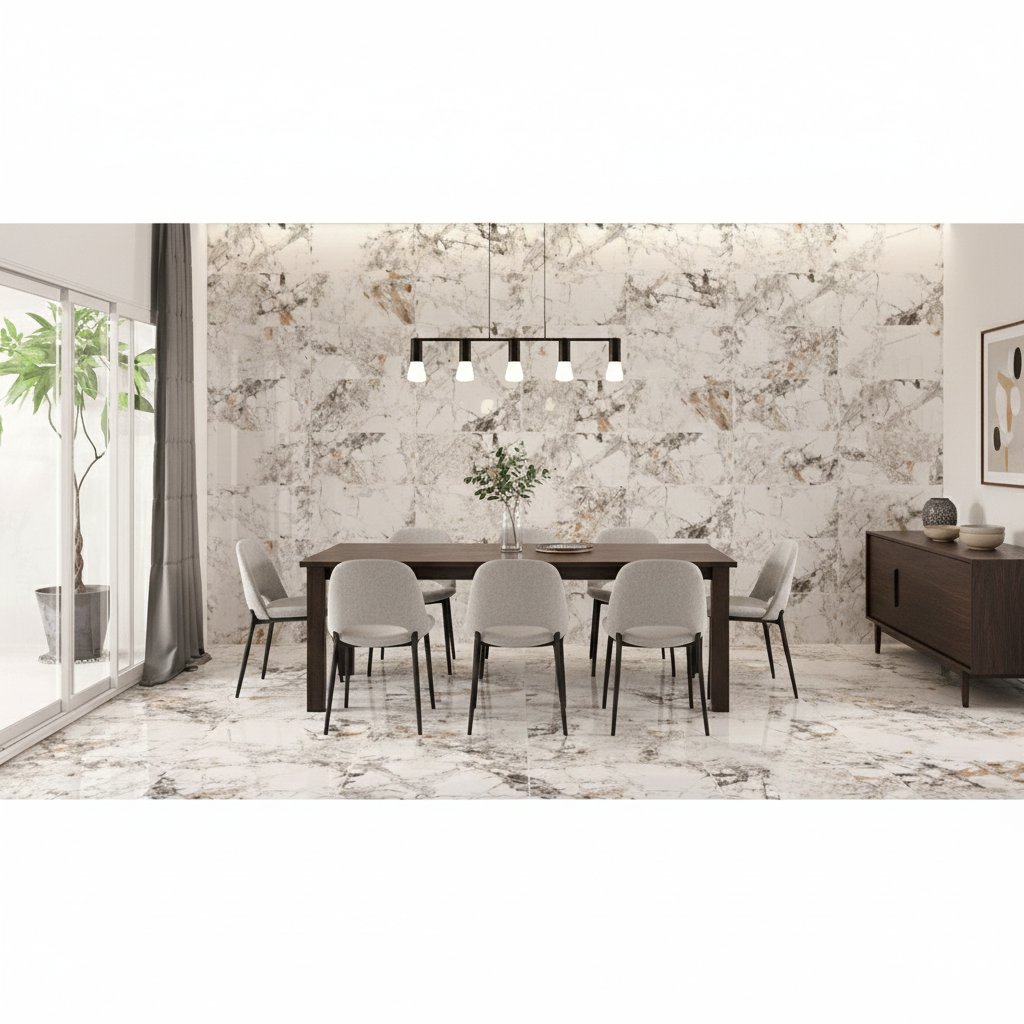 Zebra White Polished Marble Effect Porcelain Wall And Floor Tiles with natural veining