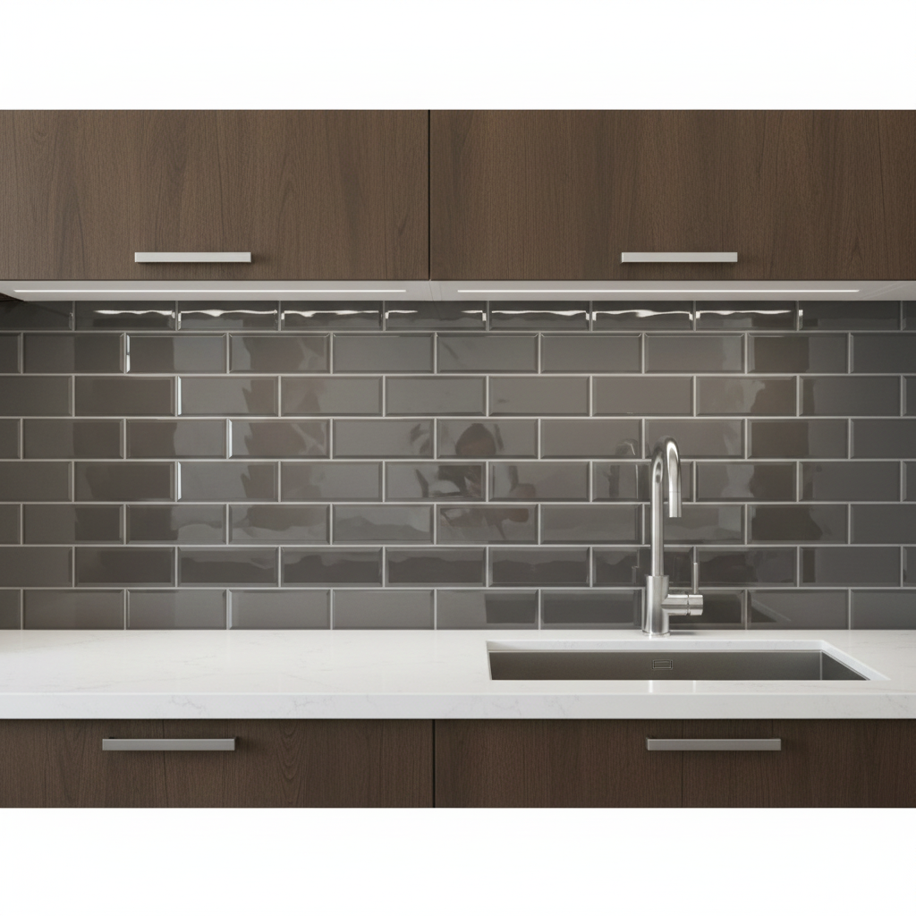 Metrotile Dark Gris Gloss Bevelled Ceramic Wall Tiles