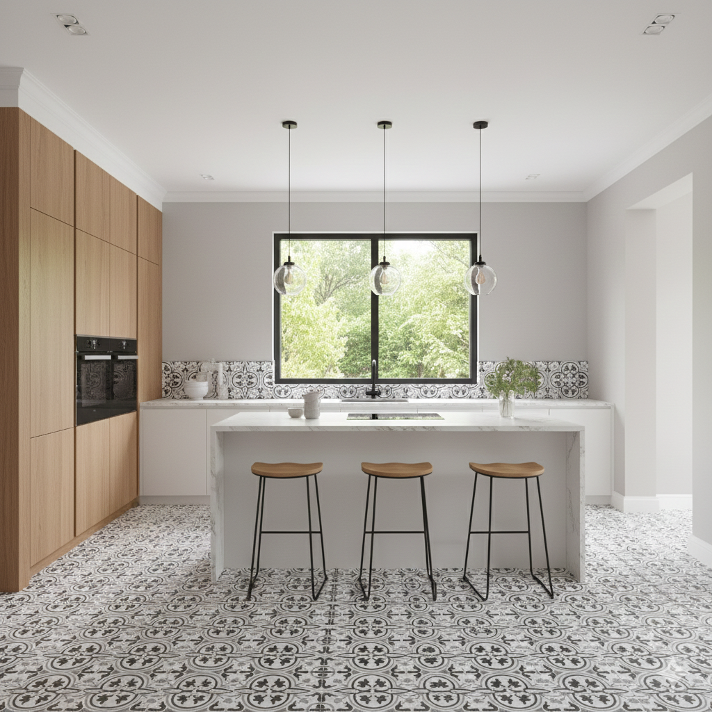 Classic Cube Pattern Black Matt Ceramic Floor Tiles