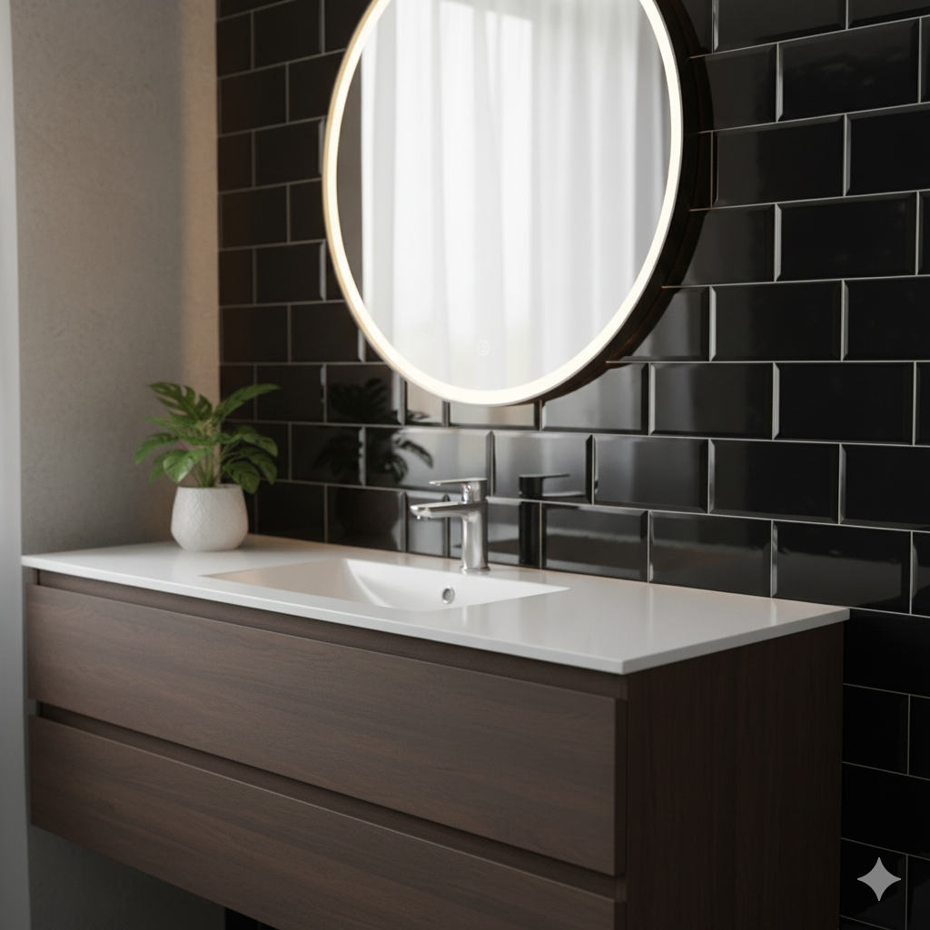 Biselado Black Gloss Bevelled Ceramic Wall Tiles