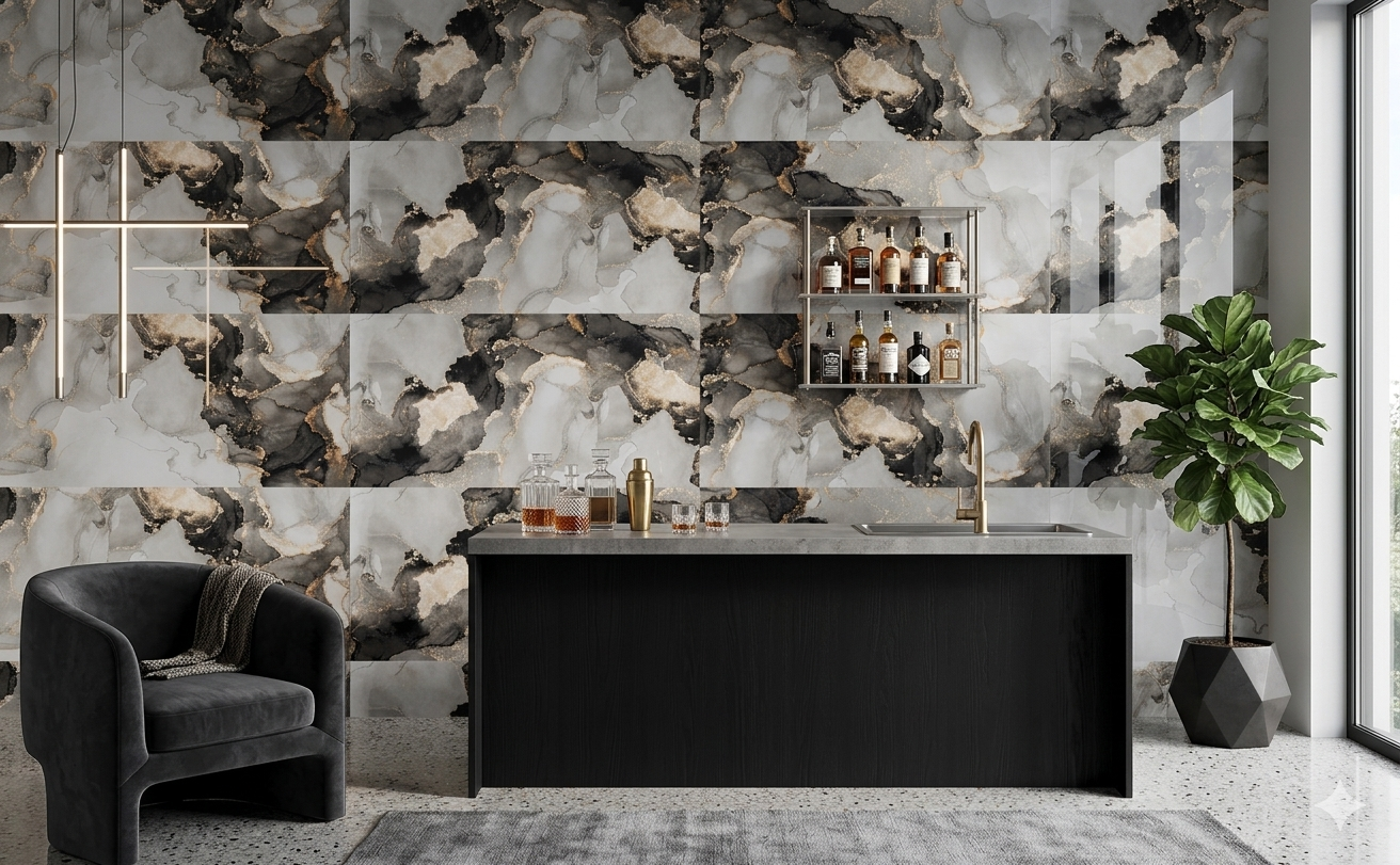 Black and Gold Ultra-Gloss Porcelain Tiles