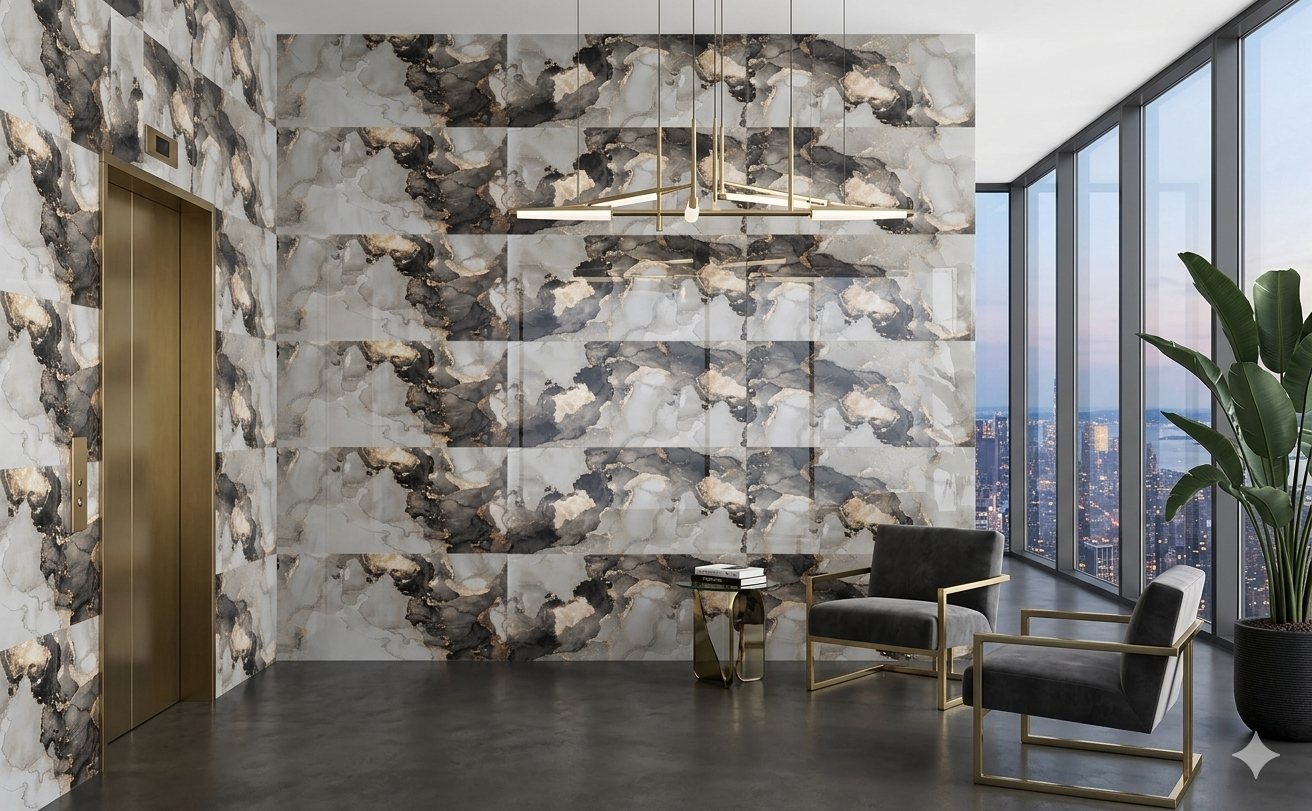 Black and Gold Ultra-Gloss Porcelain Tiles