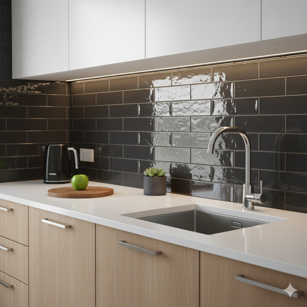 Metrotile Dark Gris Gloss Bevelled Ceramic Wall Tiles