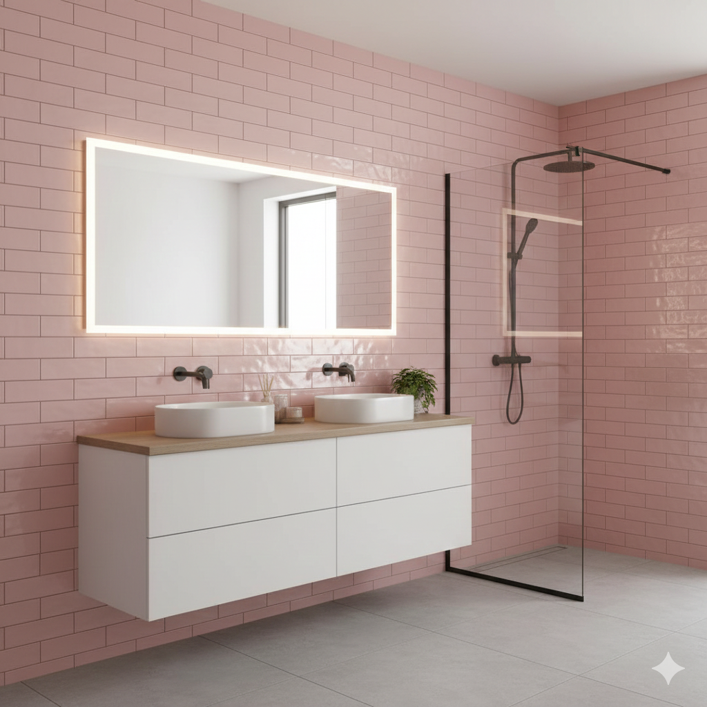 Metrotile Rosa Gloss Bevelled Pink Wall Tiles