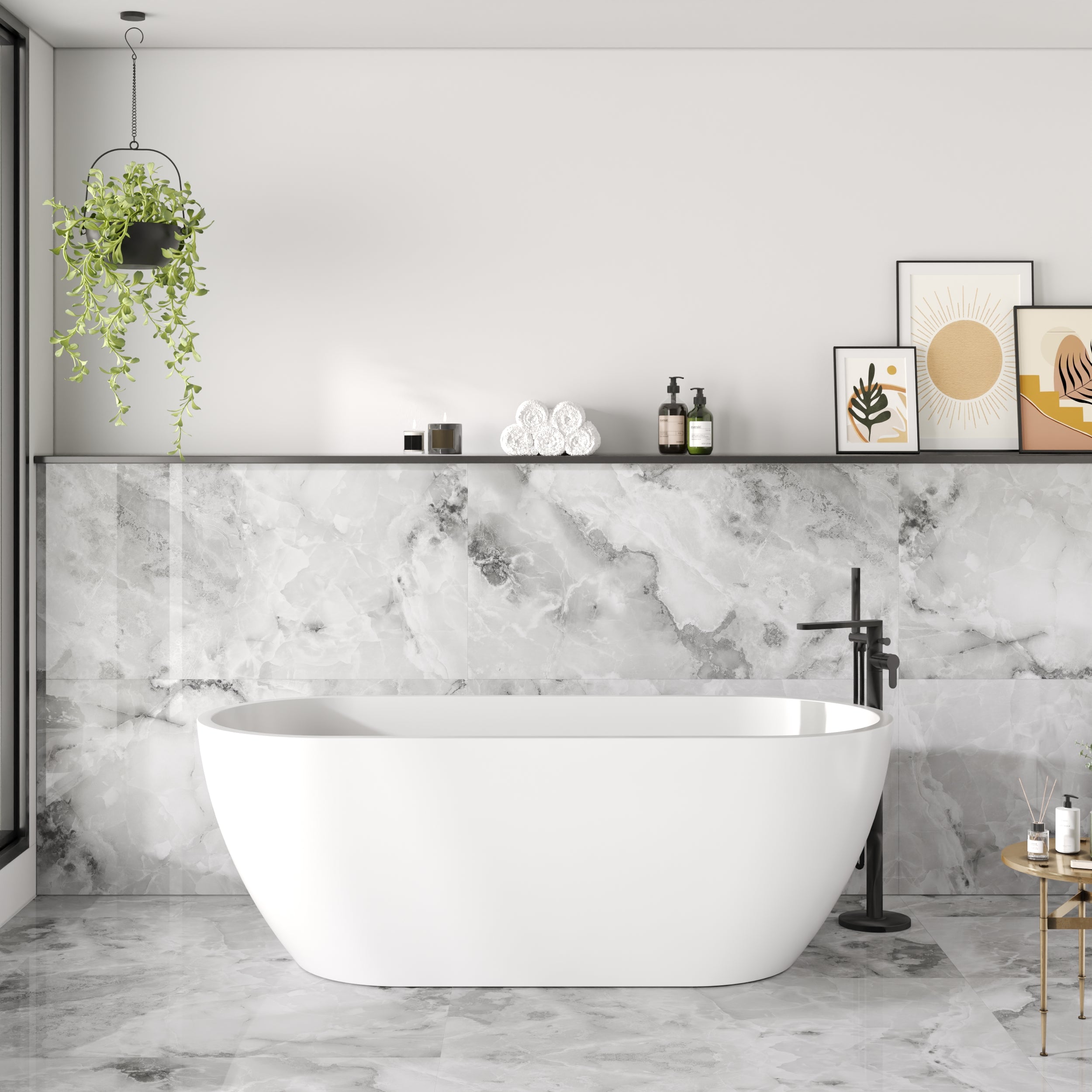 Onyx Reveria Gris Tile: Sleek grey veined tile with a glossy finish.