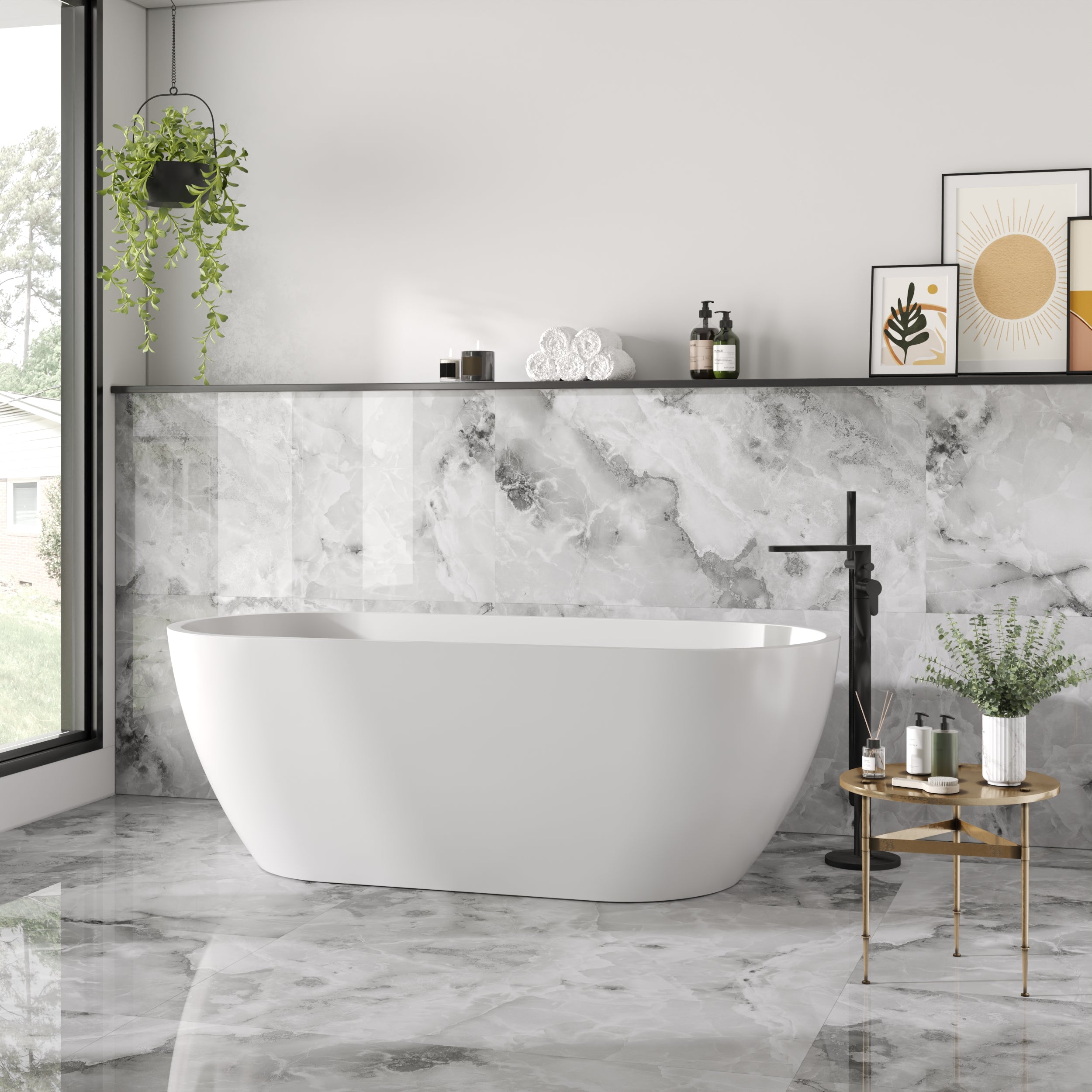 Onyx Reveria Gris Tile: Sleek grey veined tile with a glossy finish.