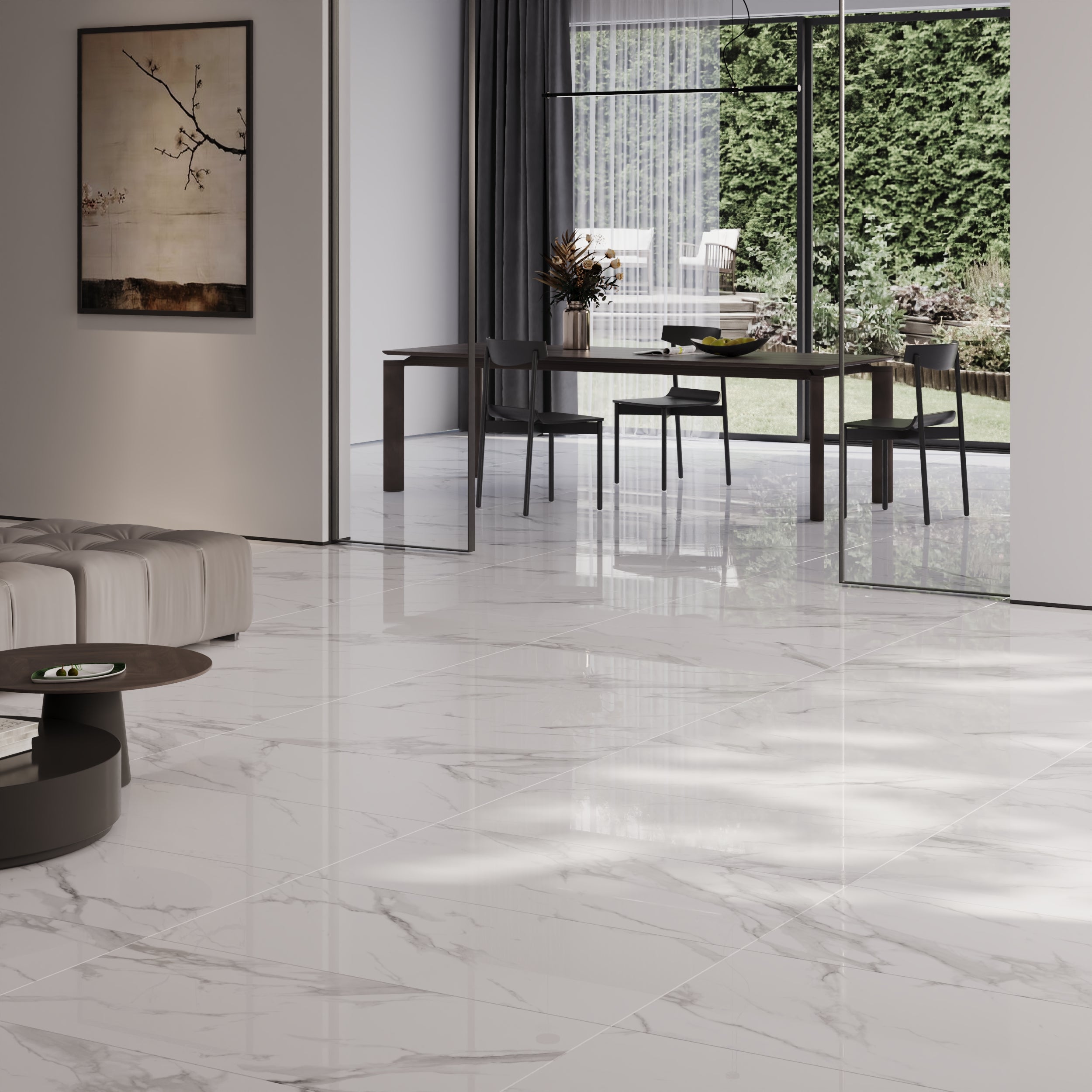 Statuario crystal- Polished marble effect rectified tile