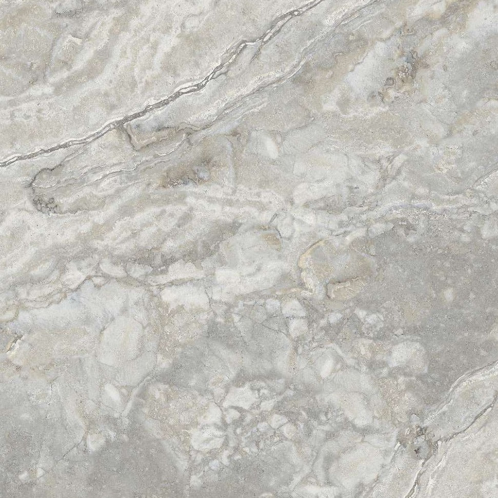 Polished Vivanta grey tiles with cloudy marble veins.