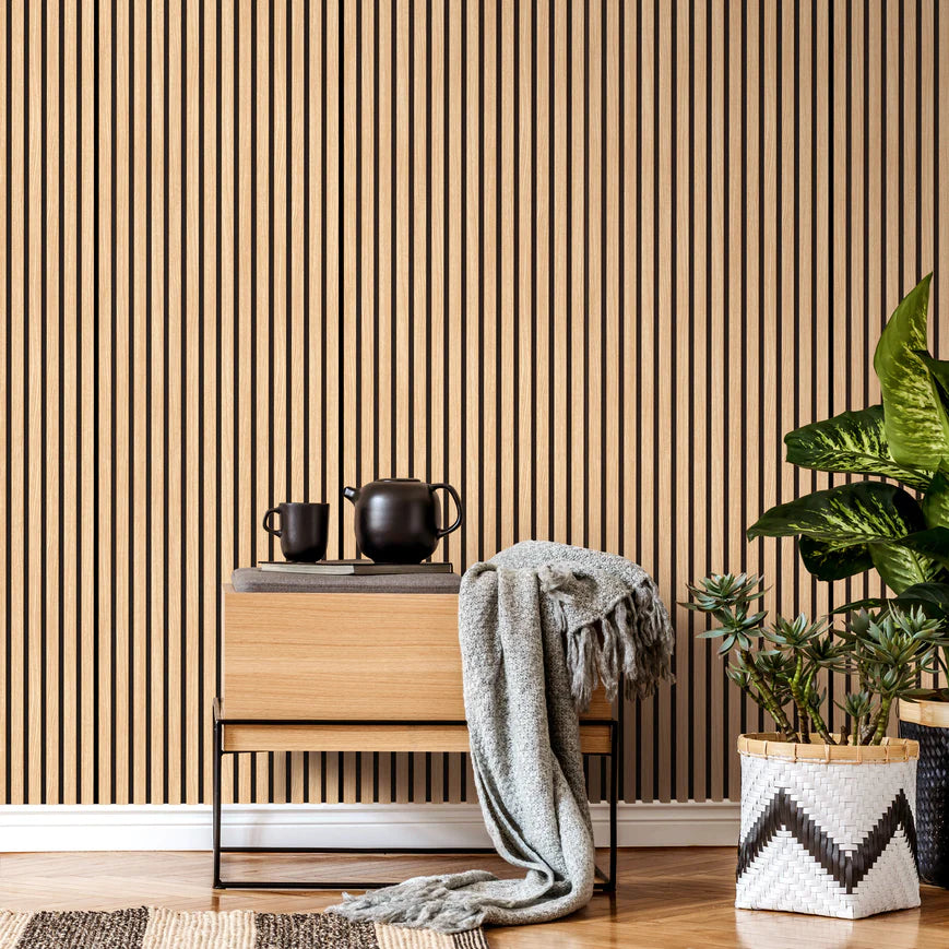 Acupanel contemporary oak acoustic wood wall panels for rooms,living rooms and ceilings.