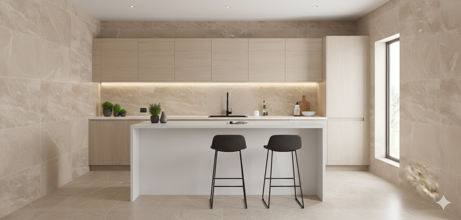 Antiqua Beige Stone Effect Porcelain Wall And Floor Tiles with soft matte finish