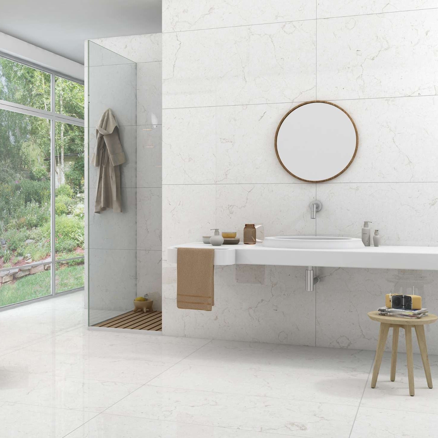 White Arena Elite Ice Porcelain Wall And Floor Tiles with subtle marble effect