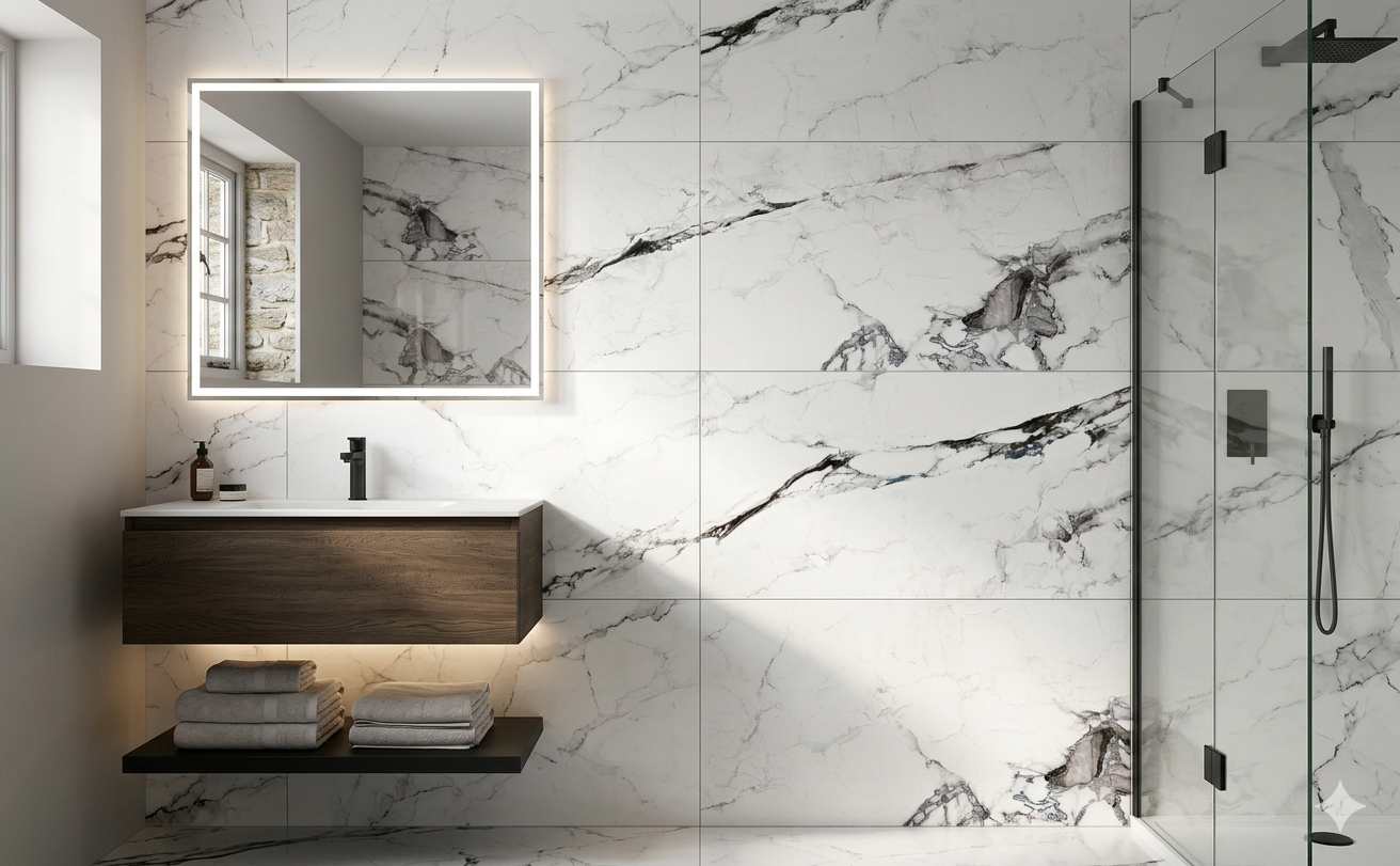 Arezzo glossy white porcelain wall and floor tiles with a polished finish for bright contemporary interiors.