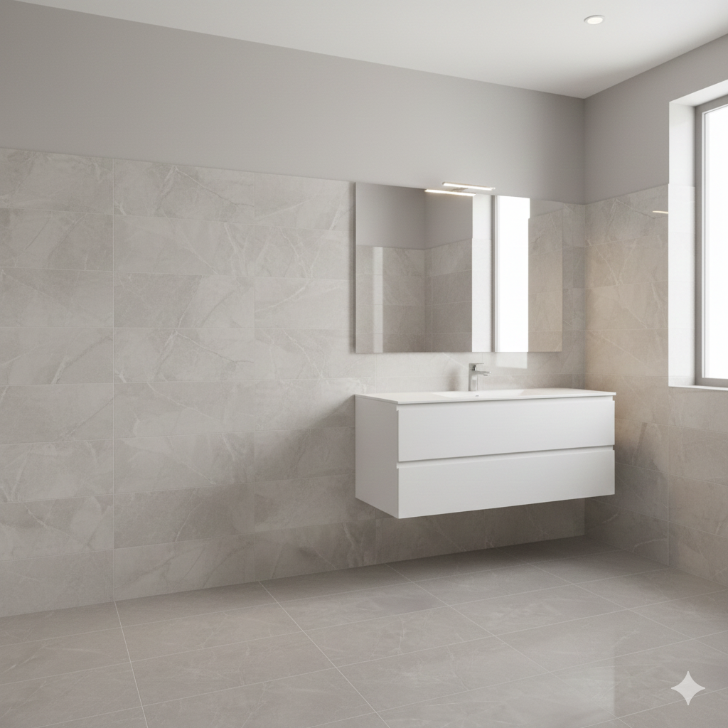 Armani Blanco Polished Porcelain Wall And Floor Tiles with soft beige undertones