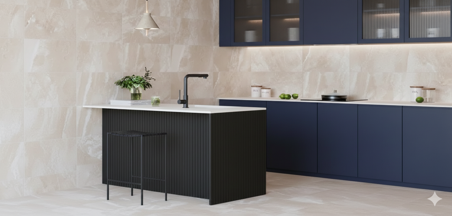 Beige Stone Effect Porcelain Wall And Floor Tiles in warm natural tones