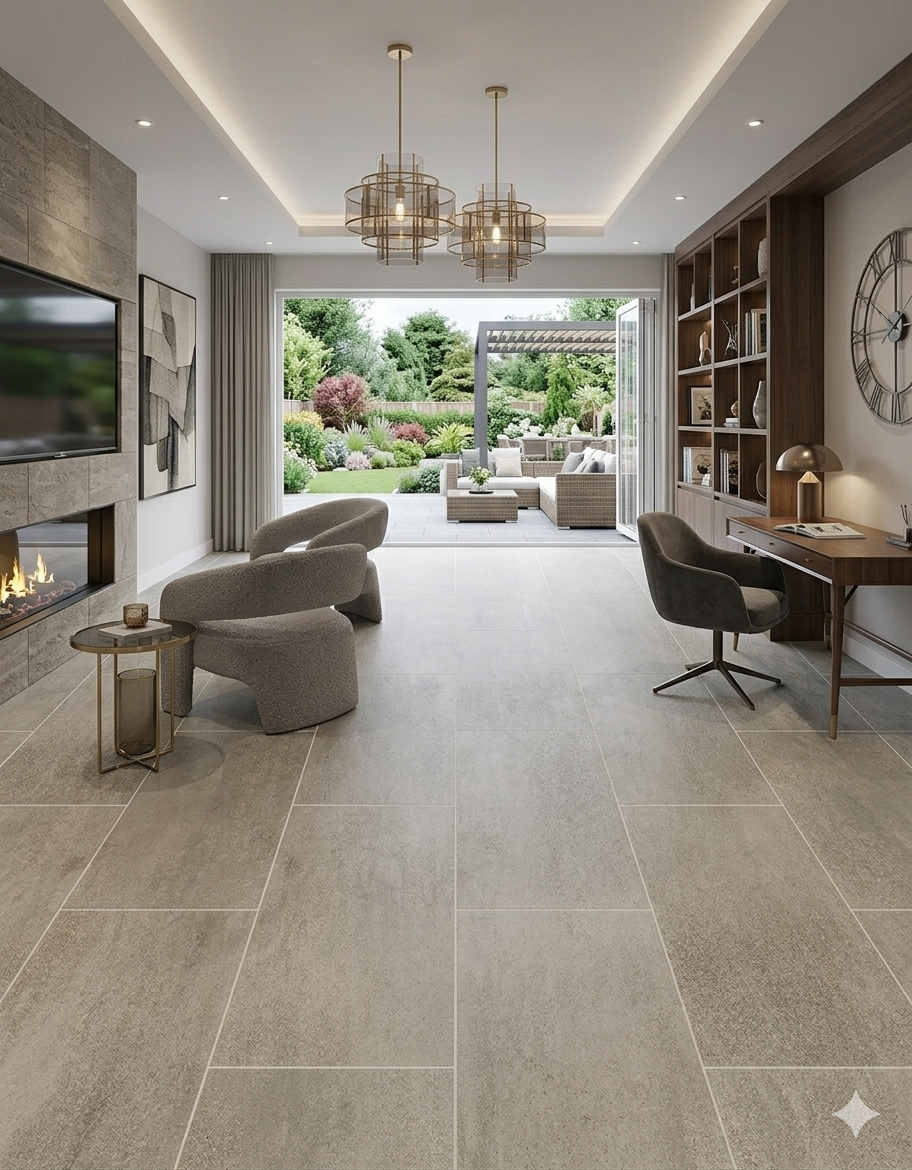 Beige Stone LVT SPC Flooring with natural stone effect and pre-grouted waterproof tile design