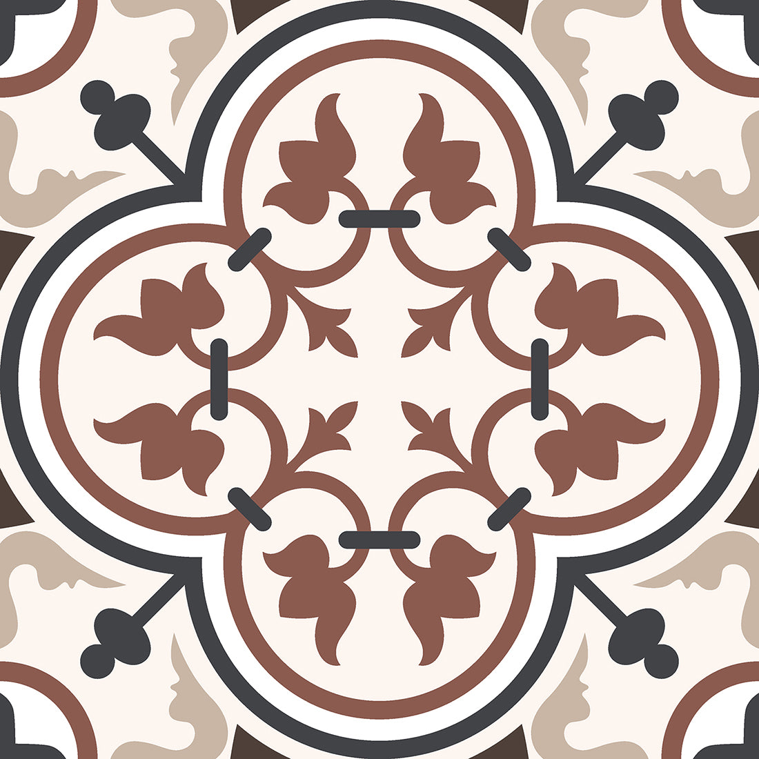 Brown matt ceramic wall and floor tiles with cube motif for kitchens, bathrooms, and hallways.
