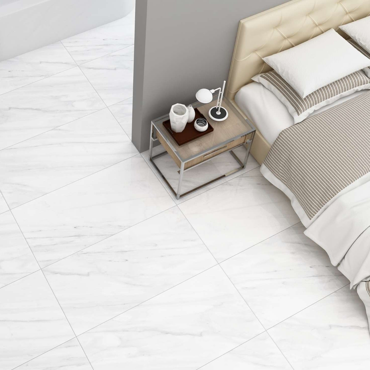 Calacatta Oro satin Porcelain Wall And Floor Tiles with warm marble veining