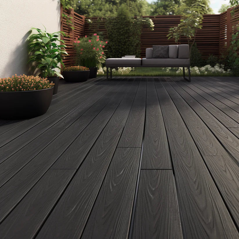 Charcoal double grove teak wood decking for outside flooring.