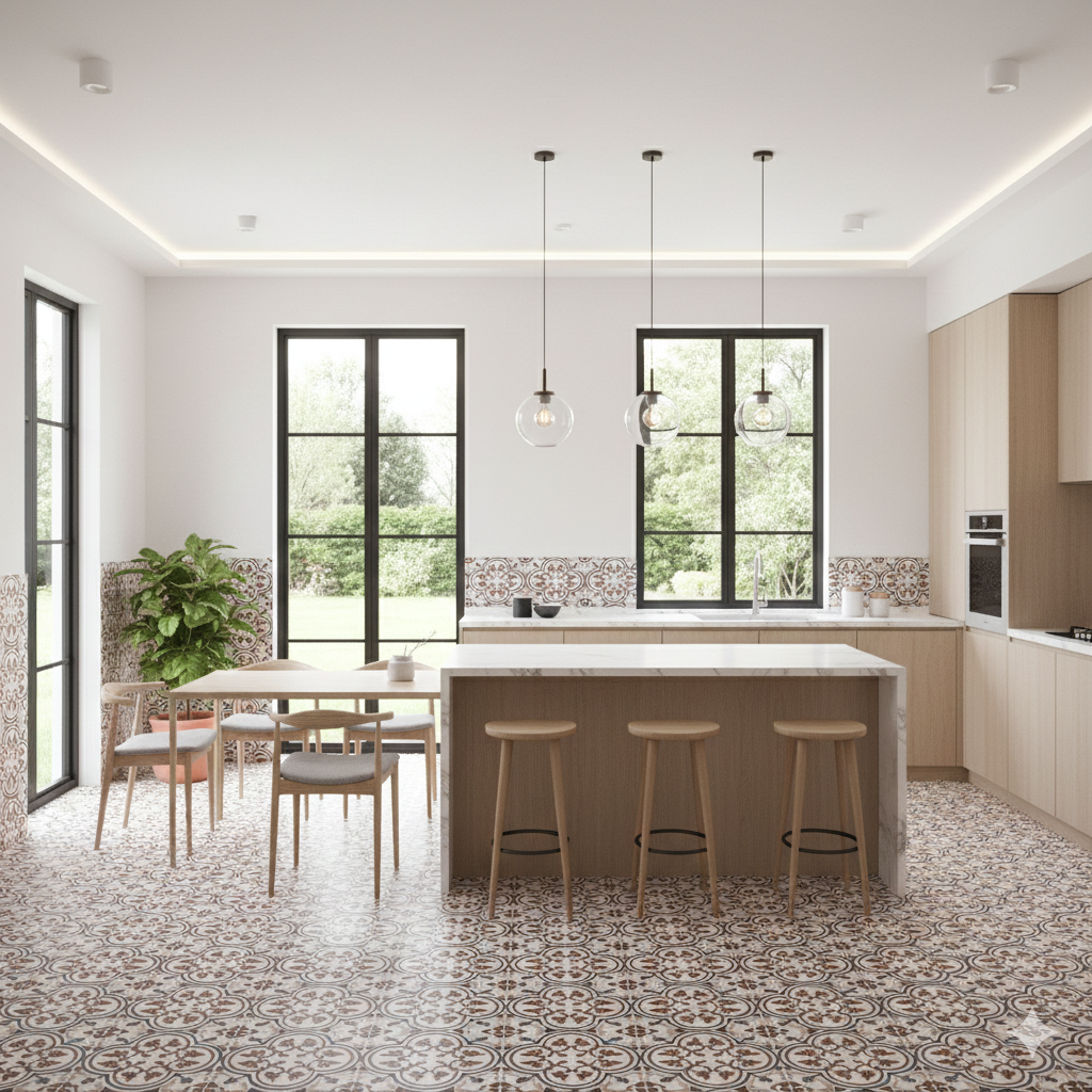 Classic Cube brown matt porcelain wall and floor tiles with decorative pattern for stylish interiors.