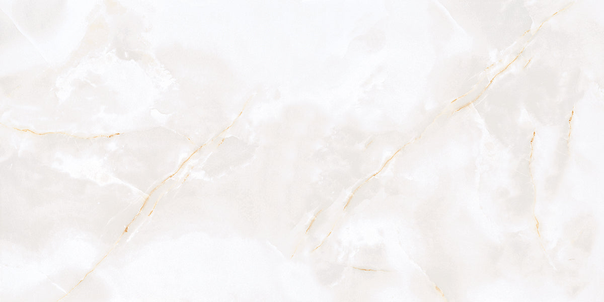 Contemporary white porcelain wall and floor tiles with elegant marble veining design.