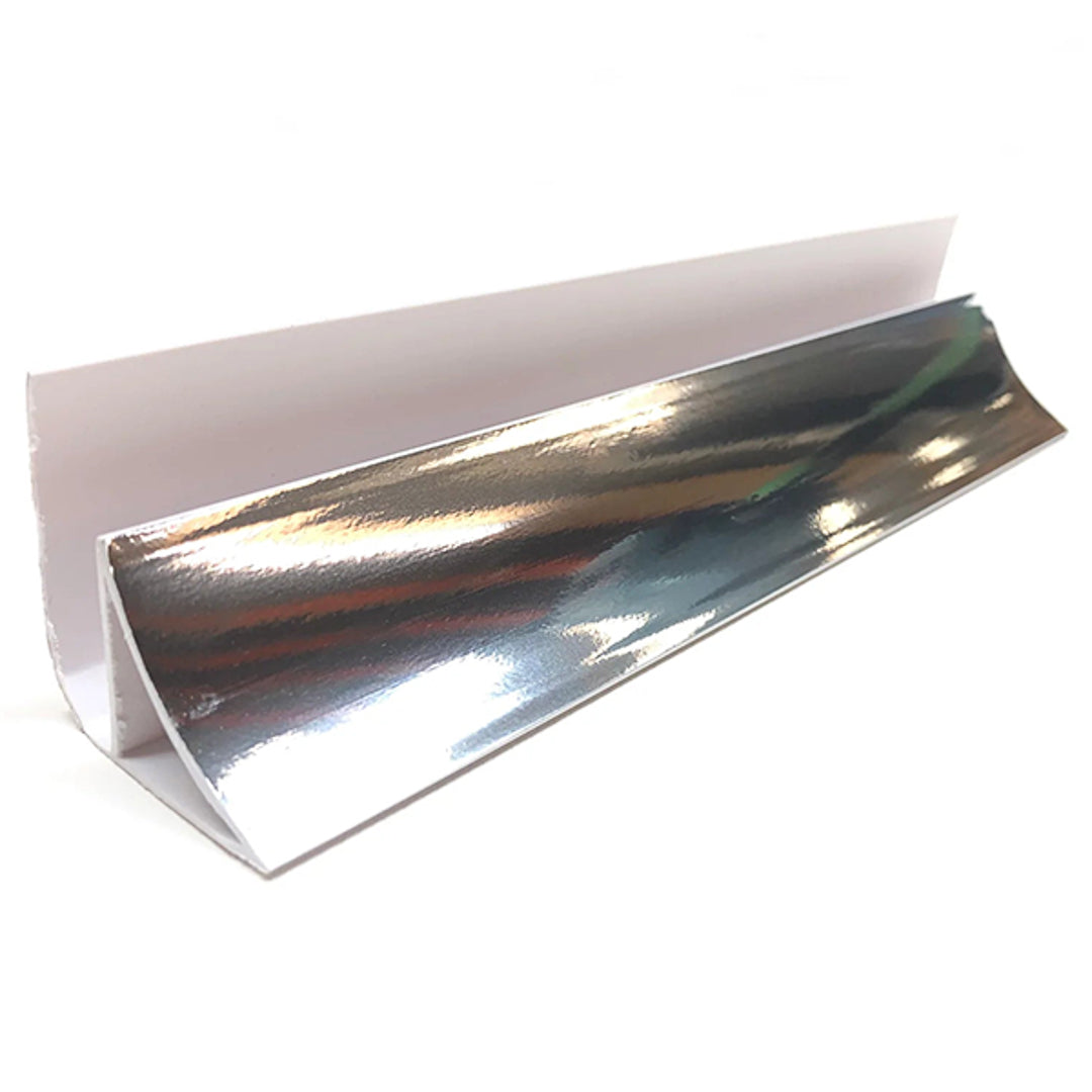Coving Chrome 8mm Tile Trims for polished and reflective wall corner finishes.